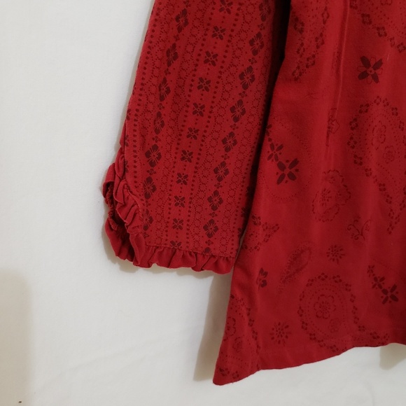 EUC CINNAMON & CINDER Floral Paisley Print Ruffled Brass Embellished Pullover - Picture 3 of 4